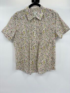 Orvis Women’s Floral Cotton Popover Pintuck Blouse Top Shirt Loose Fit Medium